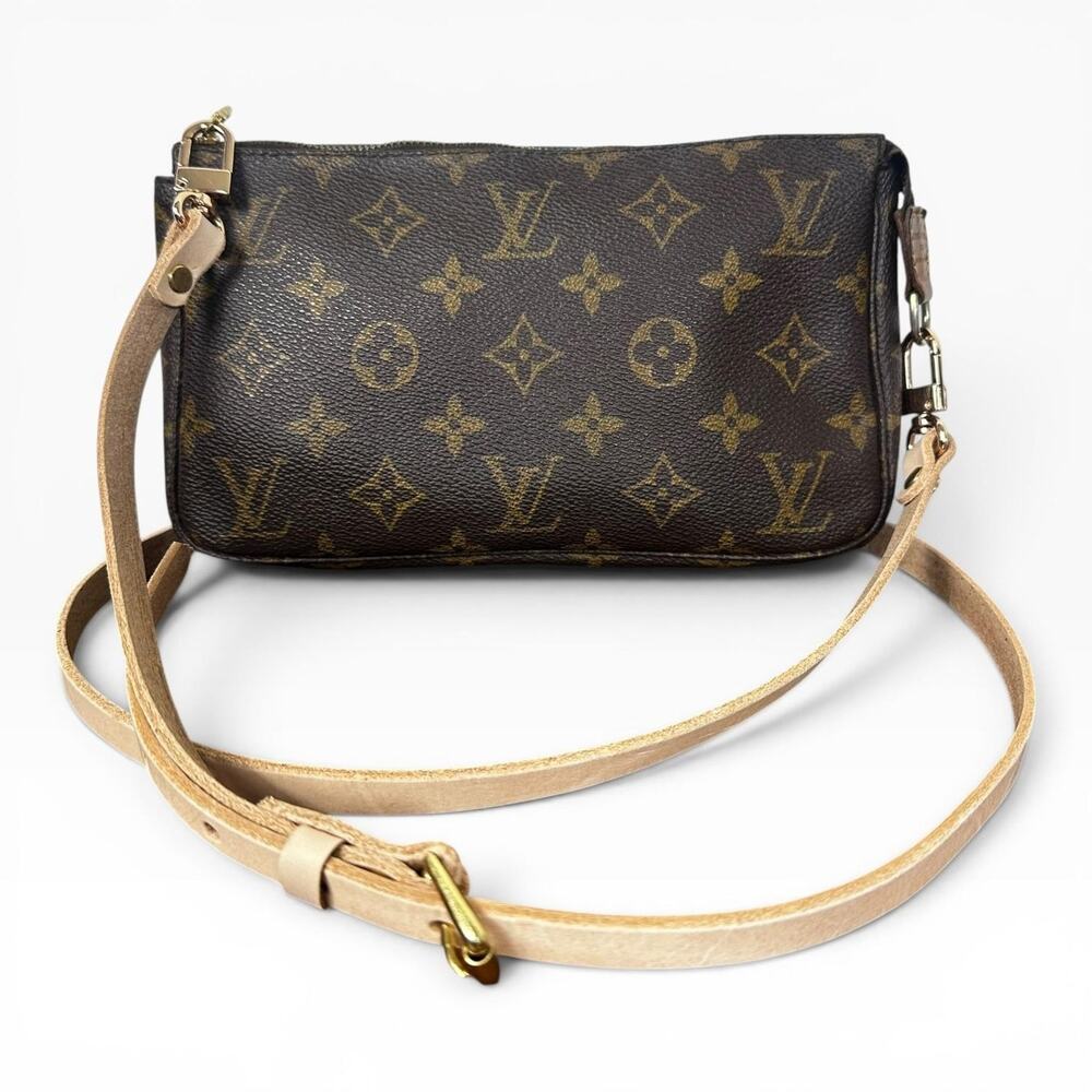 Louis Vuitton Vintage Monogram Pochette Bag Small Brown Canvas France Authentic